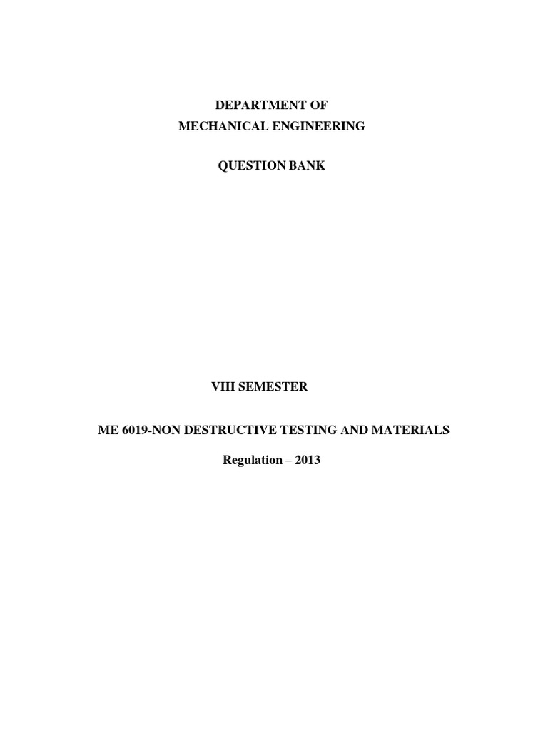 Non Destructive Testing and Materials Question Bank PDF Radiography