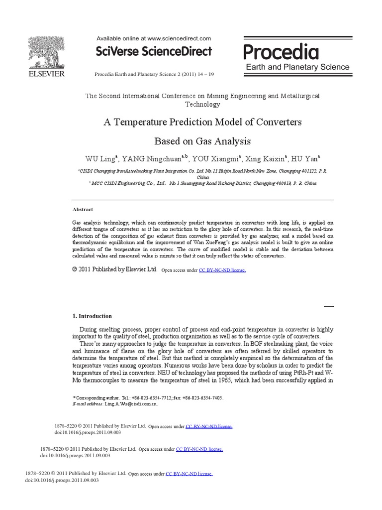 A Temperature Prediction Model of Converters Based On Gas Analysis PDF ...