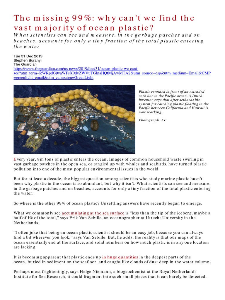 Unseen Ocean Plastic The 99 Mystery Pdf Sea Oceans