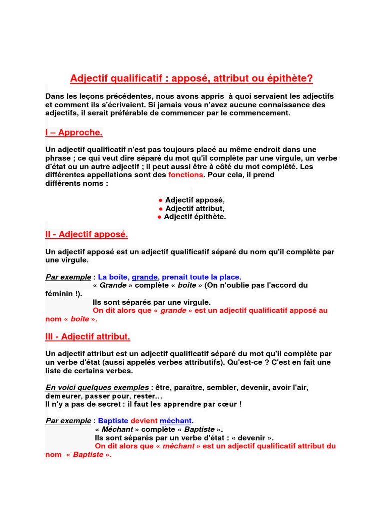 Exercice Adjectif Qualificatif épithète Et Attribut Cm2 Pdf Adjectif Qualificatif | PDF | Adjectif | Sémiotique
