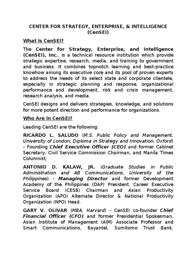CenSEI Brochure Content 5 | PDF | Strategic Management | Governance