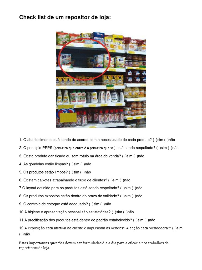 Checklist para Repositores de Loja | PDF