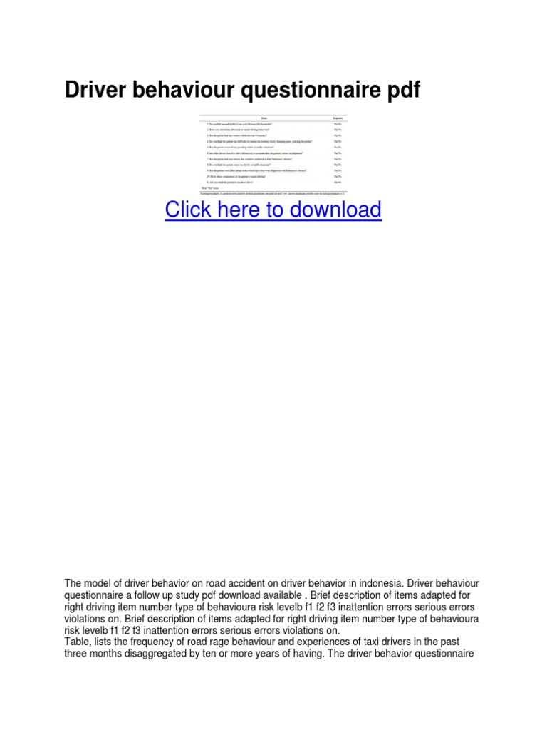 Driver Behaviour Questionnaire Download | PDF | Dementia | Alzheimer's ...