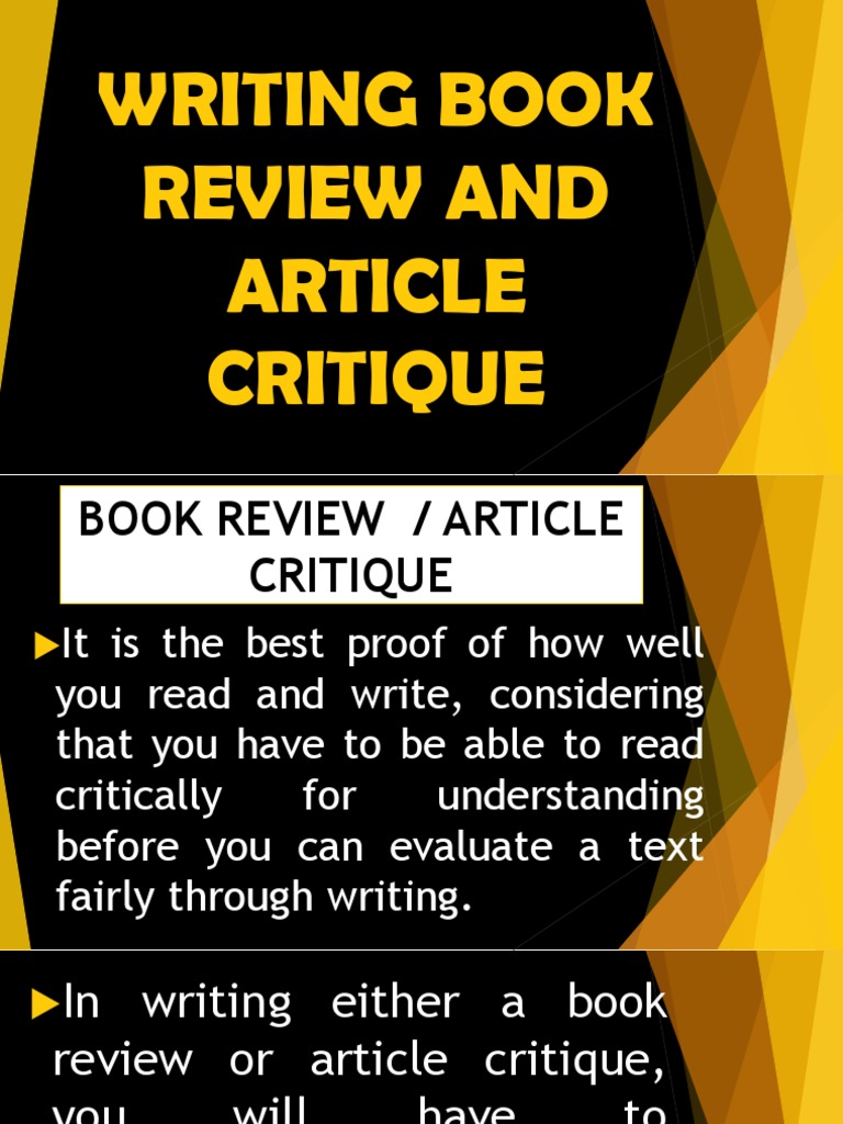 Writing Book Review and Article Critique PDF Writers Books