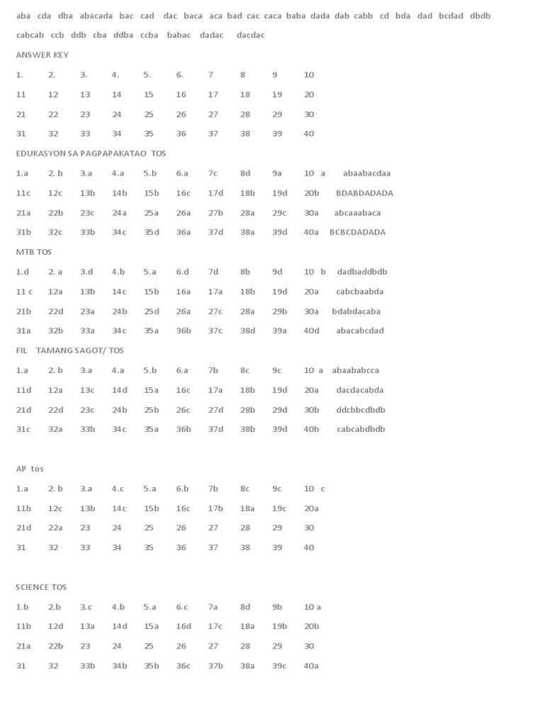 Answer Key for Educational Assessments | PDF