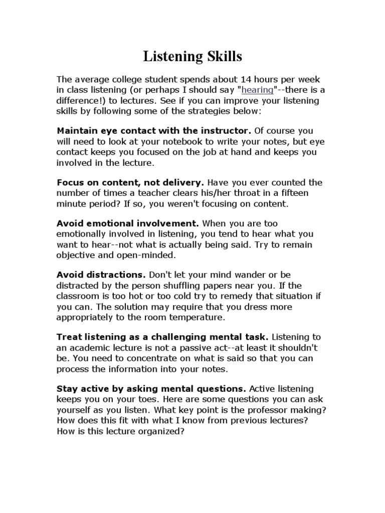 Listening Skills PDF Reading Comprehension Top Down And Bottom Up