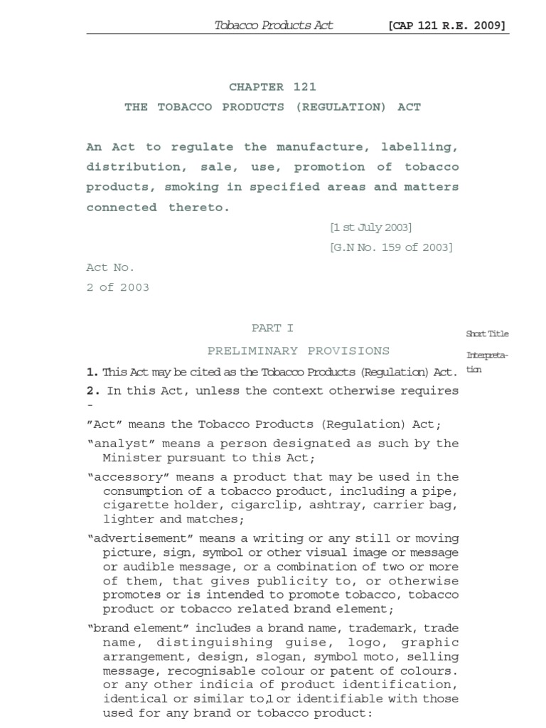 Tobacco Products Regulation Act Overview | PDF | Tobacco Smoking