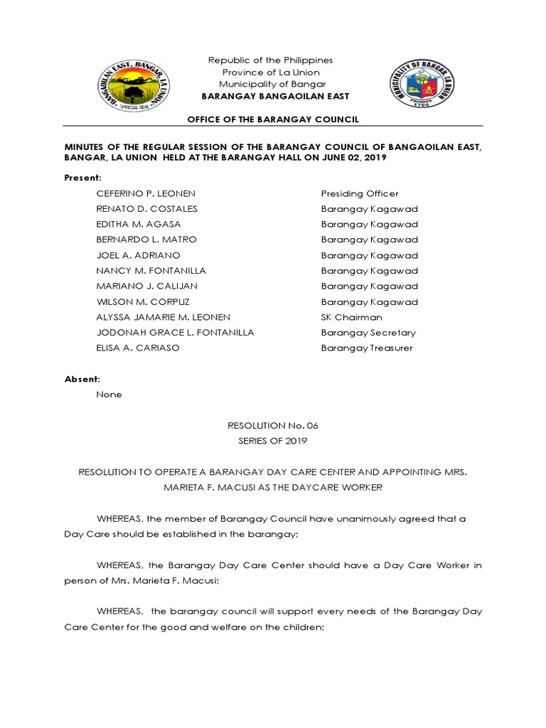 Resolution for Day Care Center Operation | PDF | Philippines
