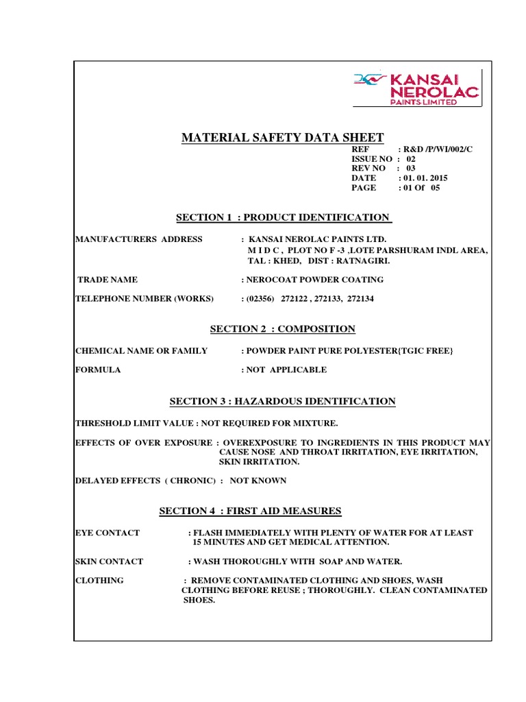 MSDS for Powder Coating | PDF | Breathing | Fires