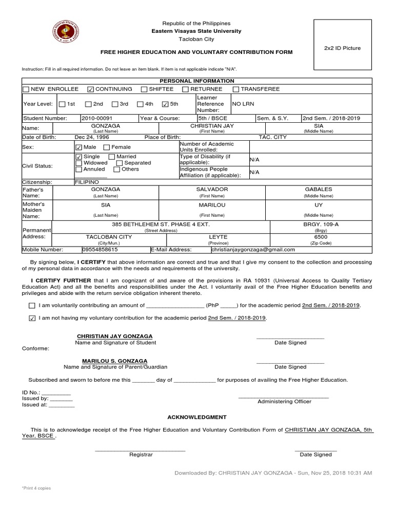Free Education Form for Students | PDF | Learning | Government