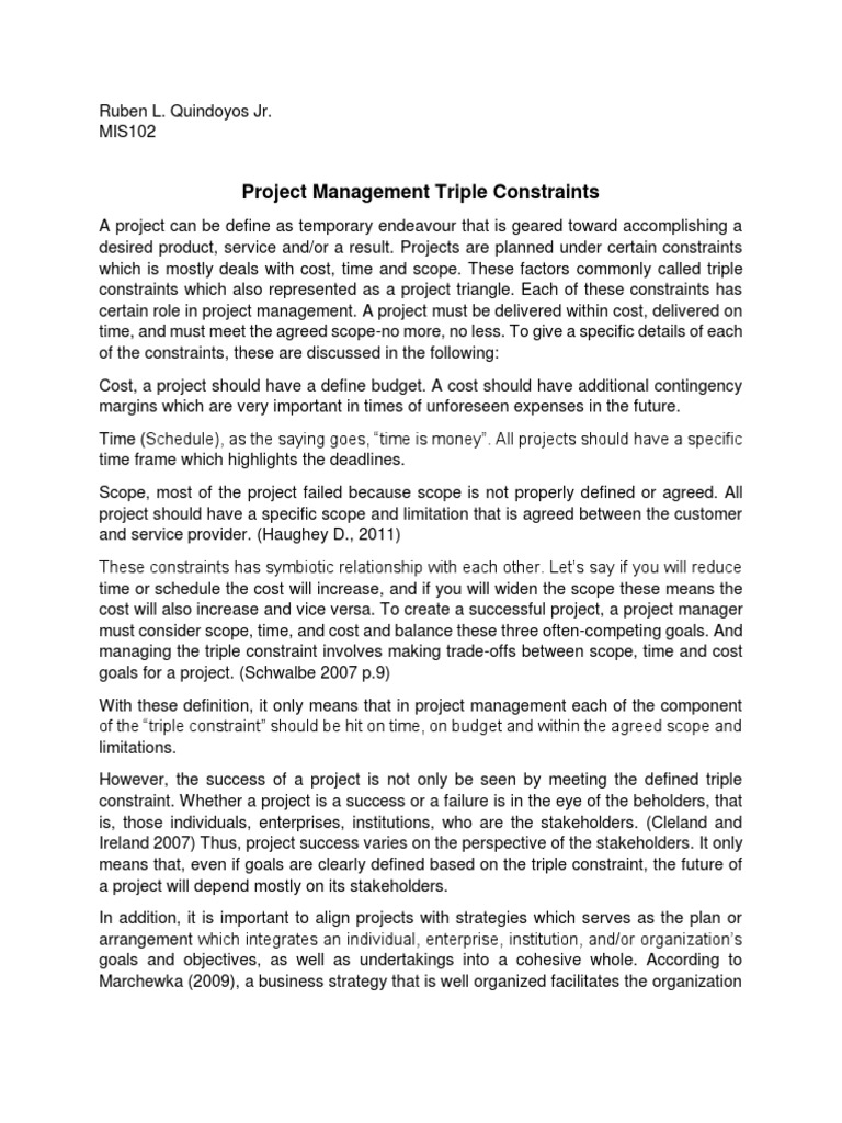 PM Triple Constraints in Management Information Systems | PDF | Project ...