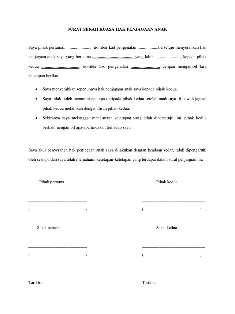 Contoh Surat Serah Kuasa Hak Penjagaan Anak Pdf
