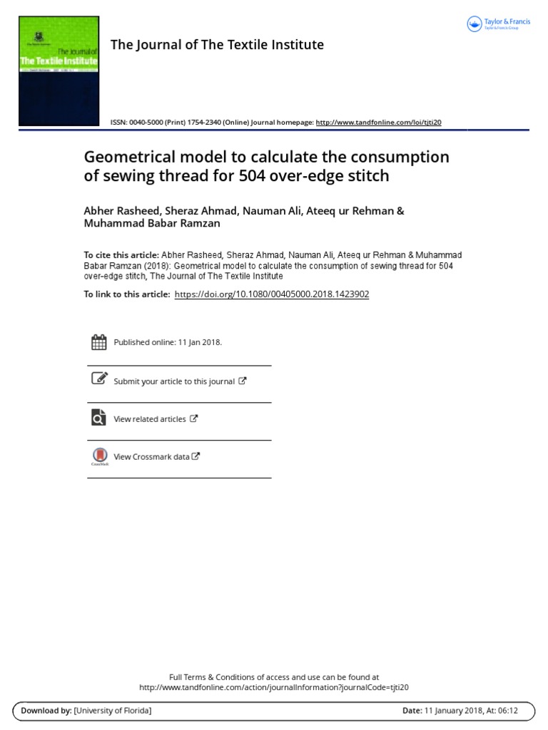Geometrical Model To Calculate The Consumption of Sewing Thread For 504