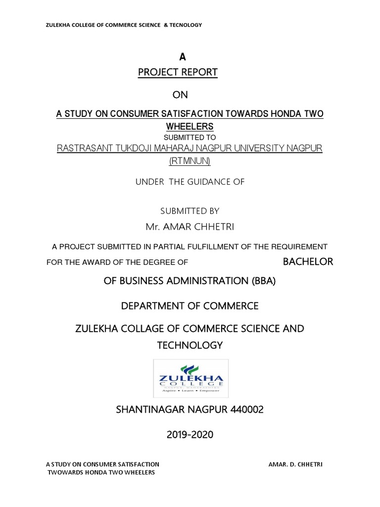 Project Report Bba Final Year | PDF | Qualitative Research | Motorcycle
