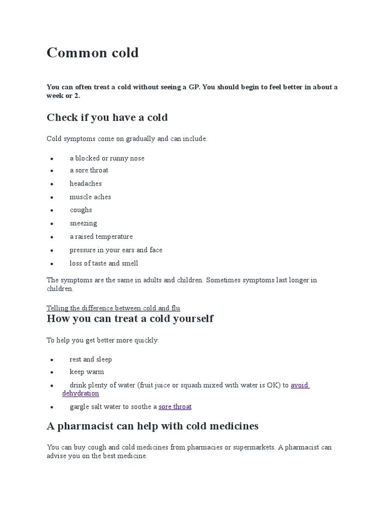 Common Cold PDF Common Cold Influenza