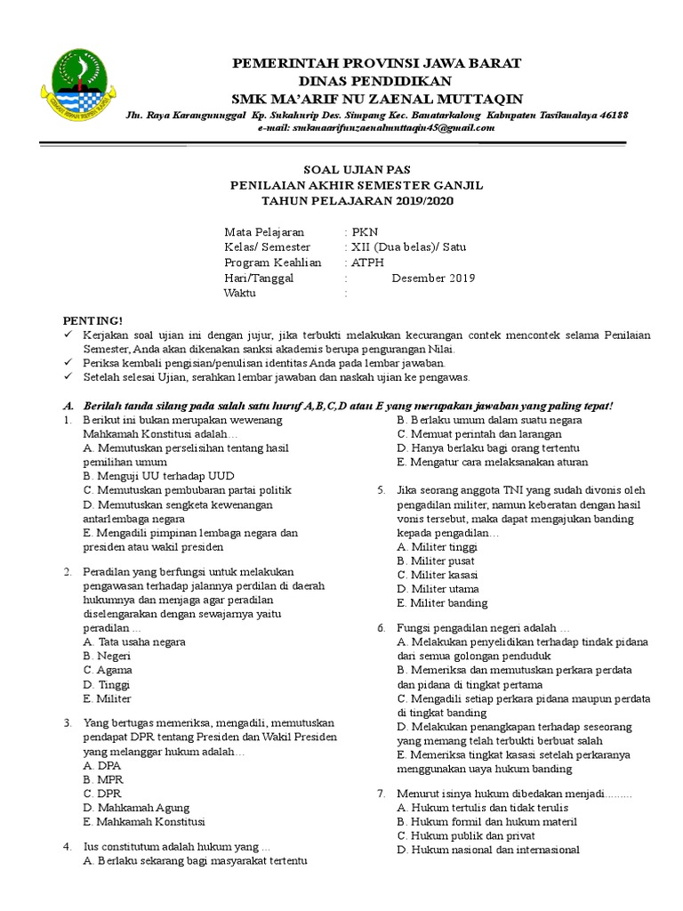 Soal Pkn Xii 2020 Doc