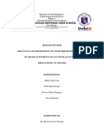 Impacts of Advertisement On Concumer Buying Behavior of Grade 12 Students in San Nicolas National High School For The Sy 2019 2020