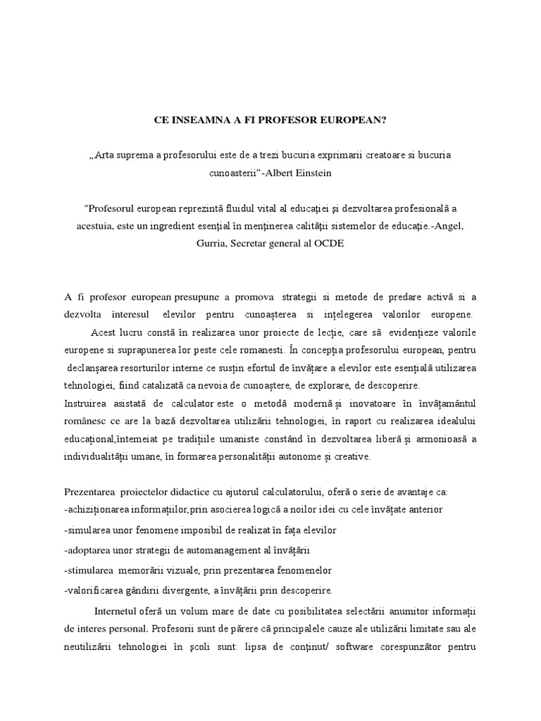 Eseu Examen Ce Inseamna Sa Fi Profesor European PDF