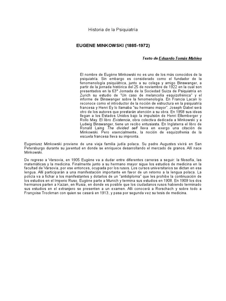 Eugène Minkowski: Pionero Psiquiátrico | PDF | Esquizofrenia ...