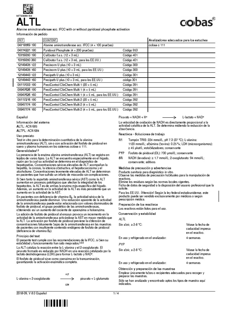 Insert ALTL 04773284001 V8 Es | PDF | Calibración | Biomoléculas