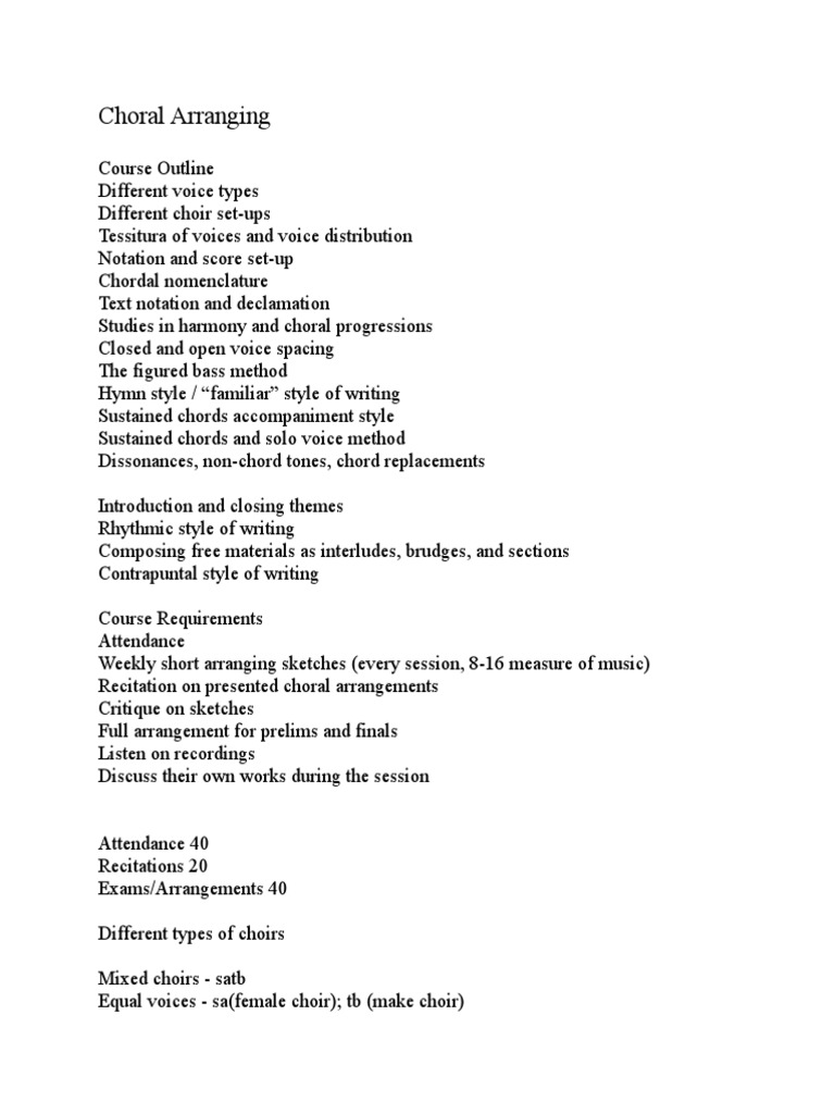 Choral Arranging Course Overview | PDF