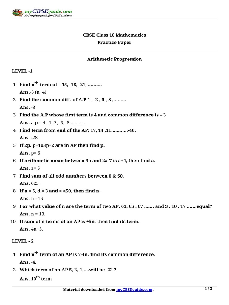 CBSE Class 10 Math AP Practice | PDF | Elementary Mathematics ...