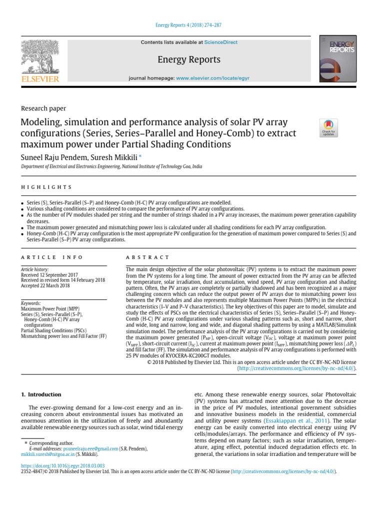 Modeling, Simulation and Performance Analysis of Solar PV | PDF ...