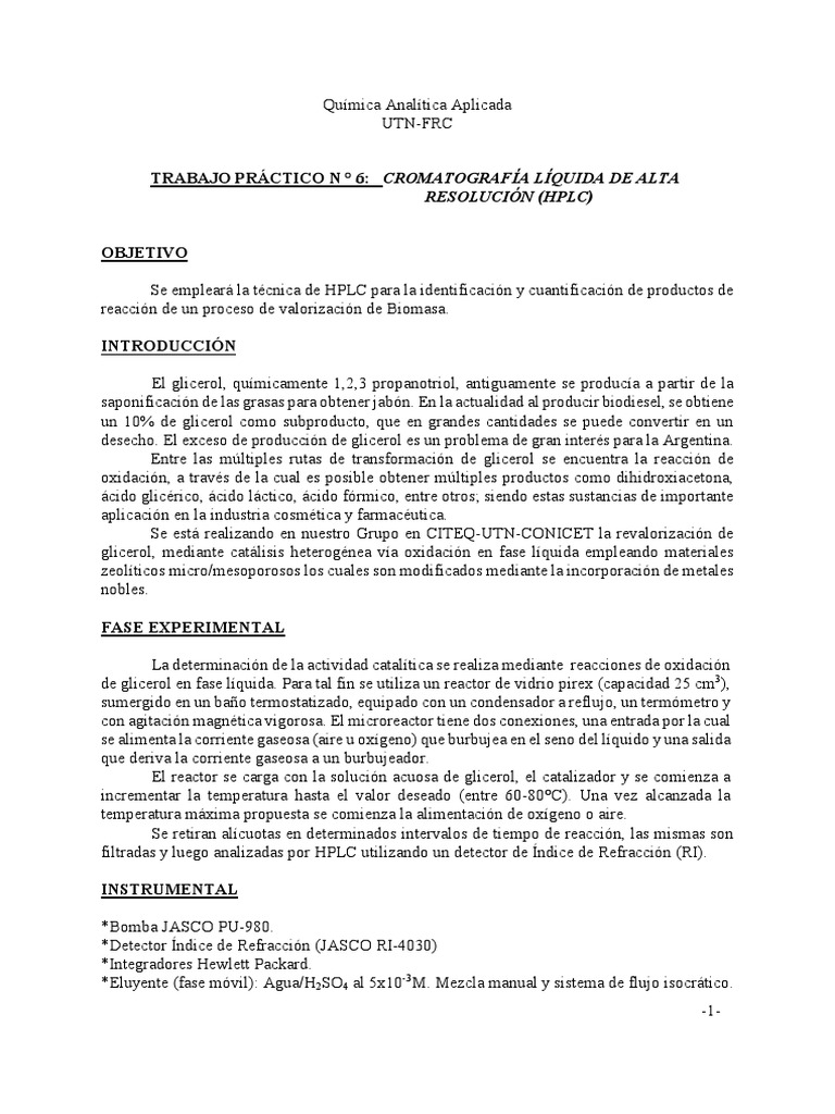 TP N7 HPLC PDF | PDF | Glicerol | Catálisis