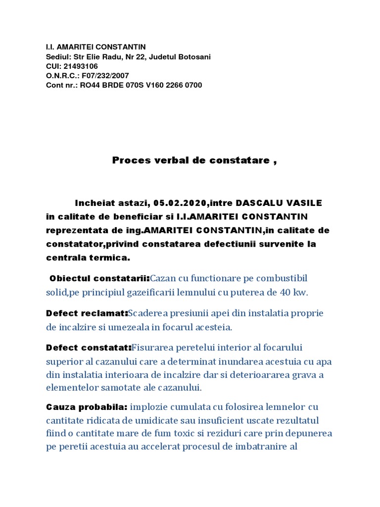 Nota de Constatare Defectiune Dascalu Vasile | PDF