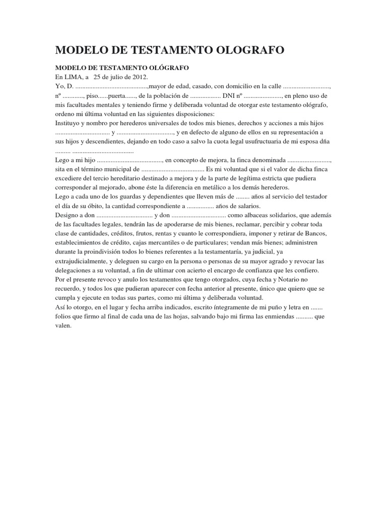 Modelo De Testamento Simple