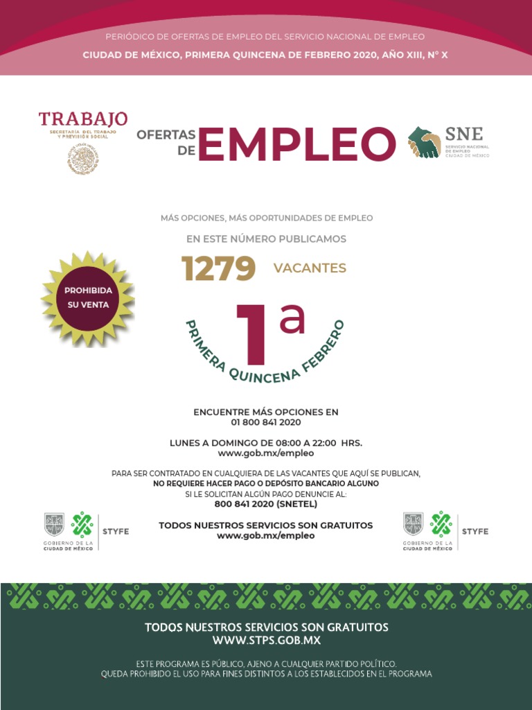 Ofertas - de - Empleo - 1a - Febrero - STYFE - 01022020 | PDF | Ciudad de  México