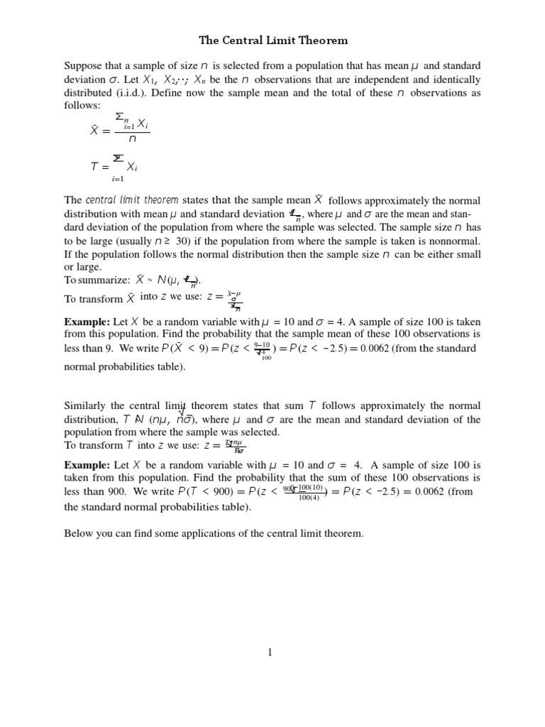 Central Limit Theorem Explained | PDF | Standard Deviation | Normal ...