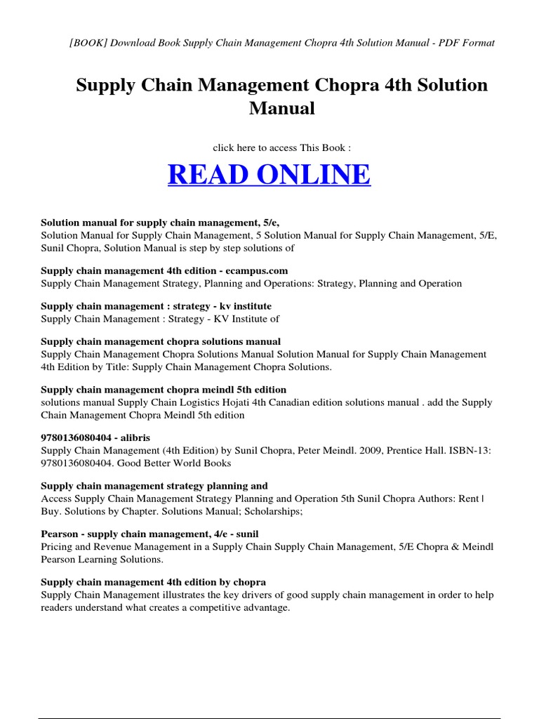 Supply Chain Management Chopra 4th Solut PDF | PDF | Textbook | Books