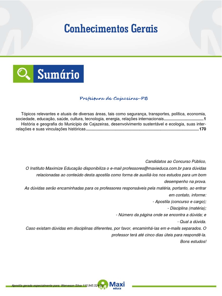 170 perguntas e respostas do questionário de conhecimentos gerais