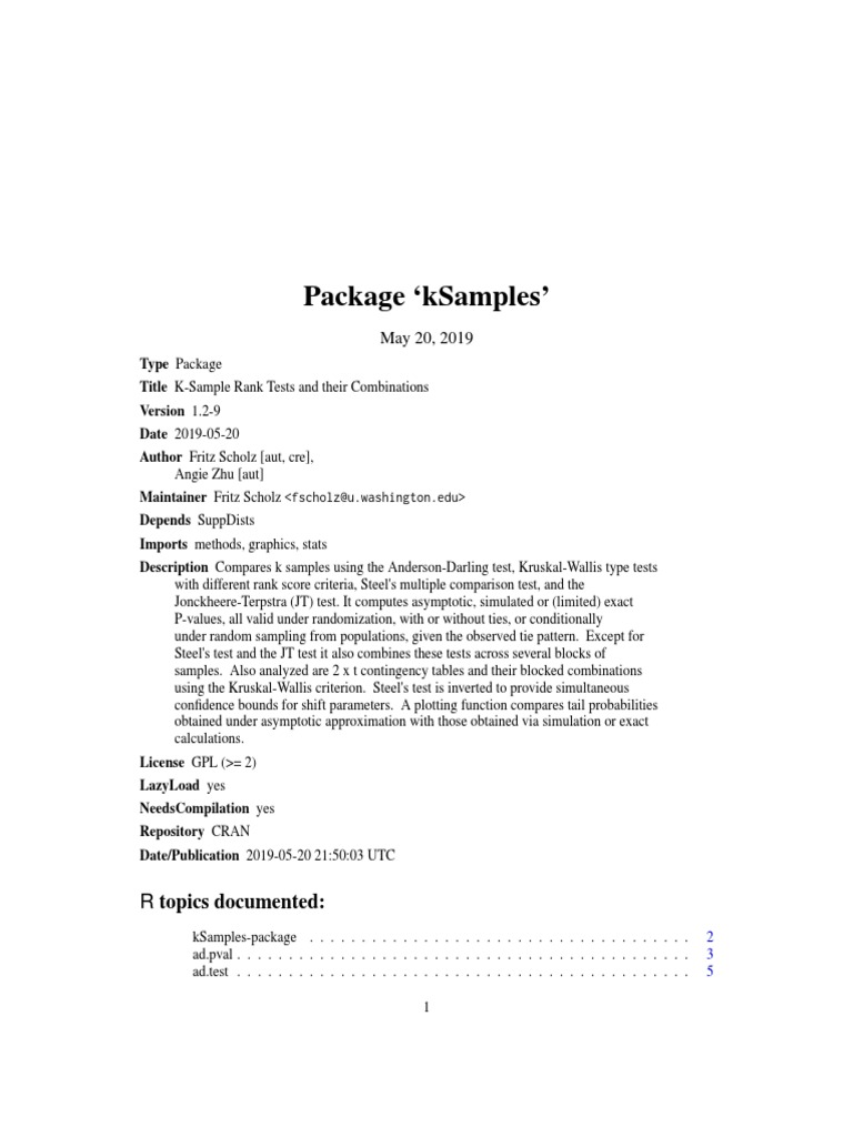 K Samples PDF P Value Statistical Hypothesis Testing
