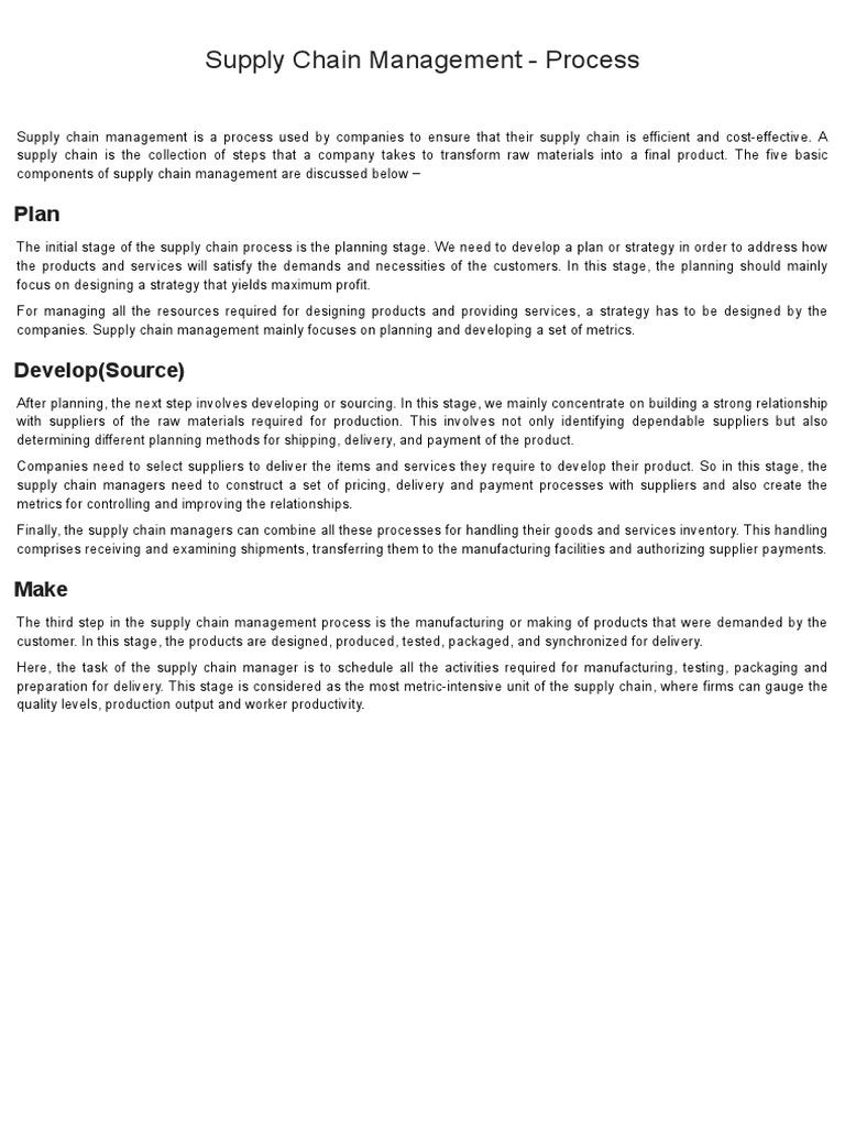 Supply Chain Management Process Overview | PDF | Supply Chain ...