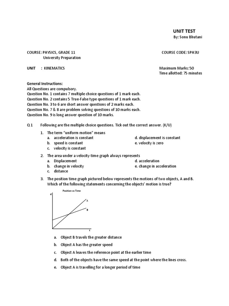 Kinematics Test W Solutions | PDF | Acceleration | Velocity