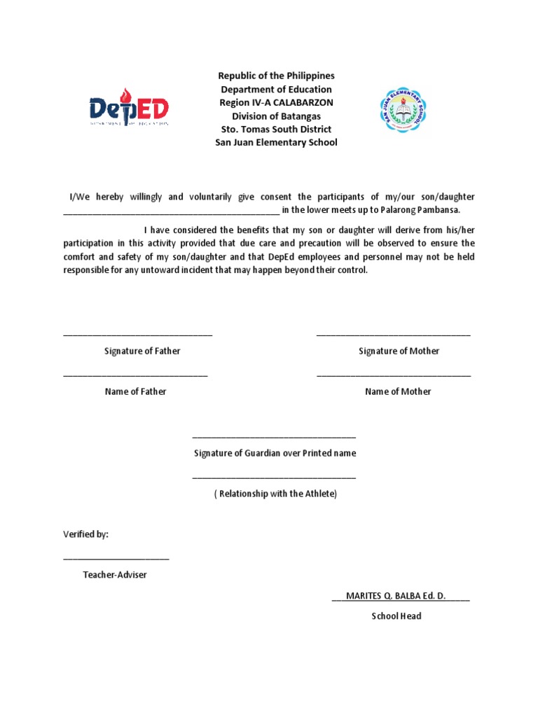 Parental Consent for Sports Participation | PDF