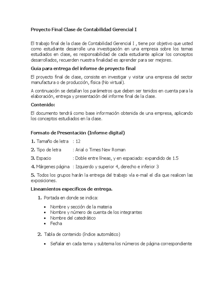 Proyecto Final Contabilidad Gerencial I | PDF | Contabilidad | Costo