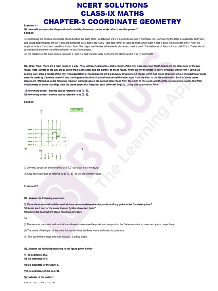 Ncert Solutions Class 9 Maths Chapter 3 Coordinate Geometry PDF | PDF ...