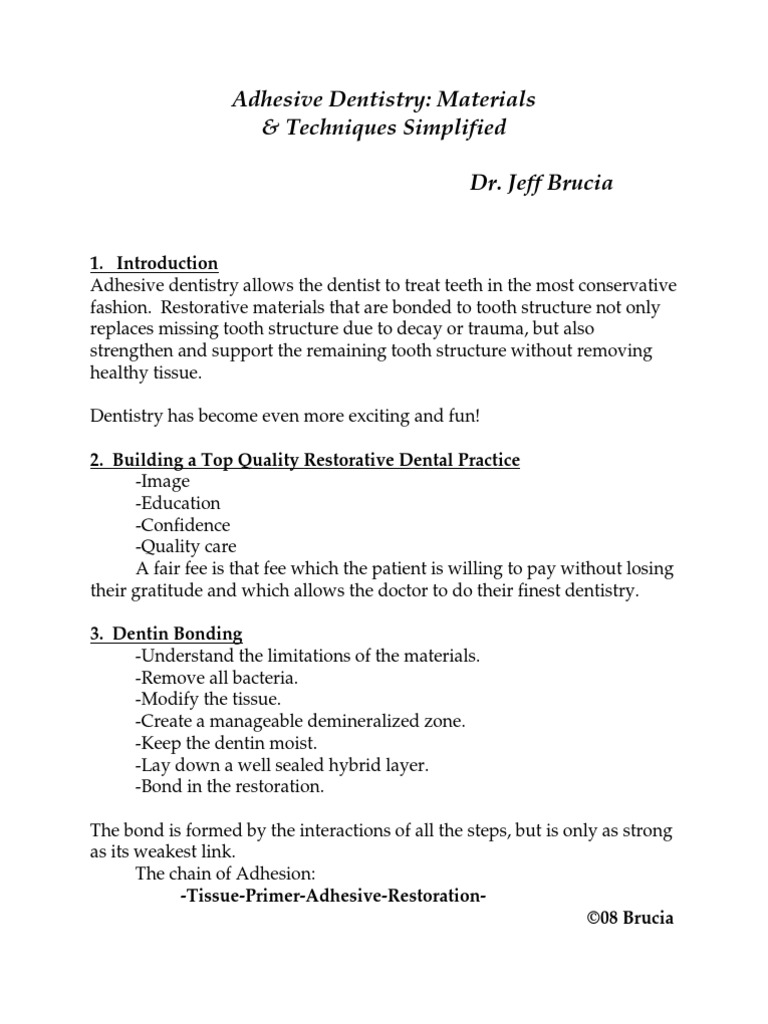 Adhesive DentistryMaterial and TechniqueHandout Dental Implant