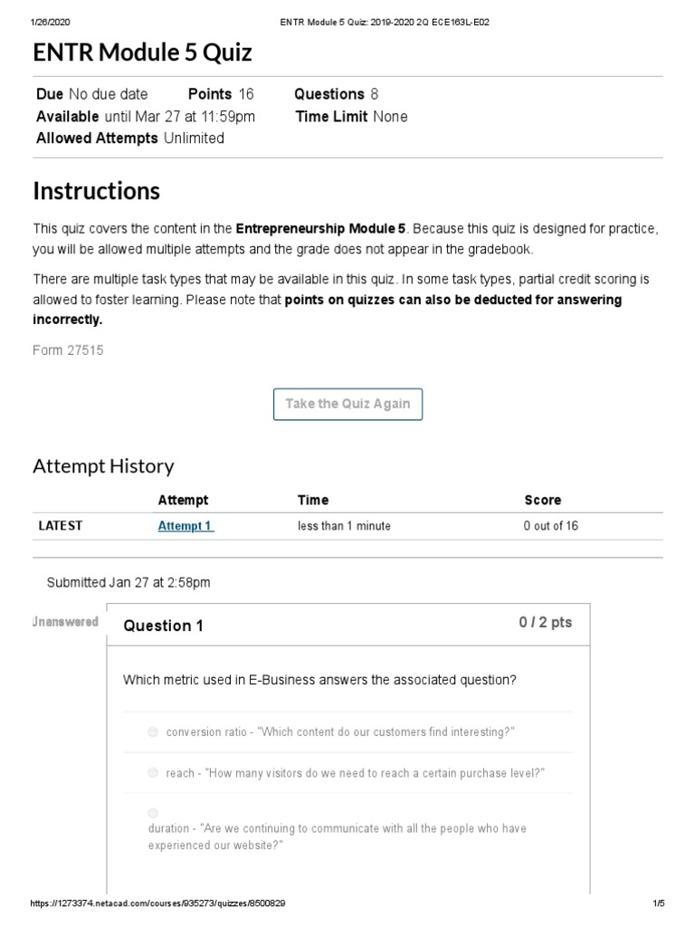 Entr Module 5 Quiz 2019 2020 2q Ece163l E02 Digital Subscriber Line Investing