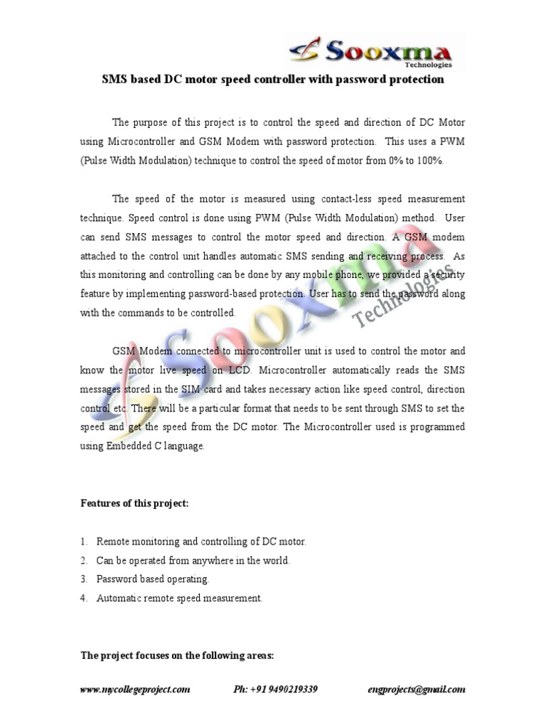 SMS-Controlled DC Motor with Security | PDF | Microcontroller ...