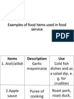 Examples of food items used in food service