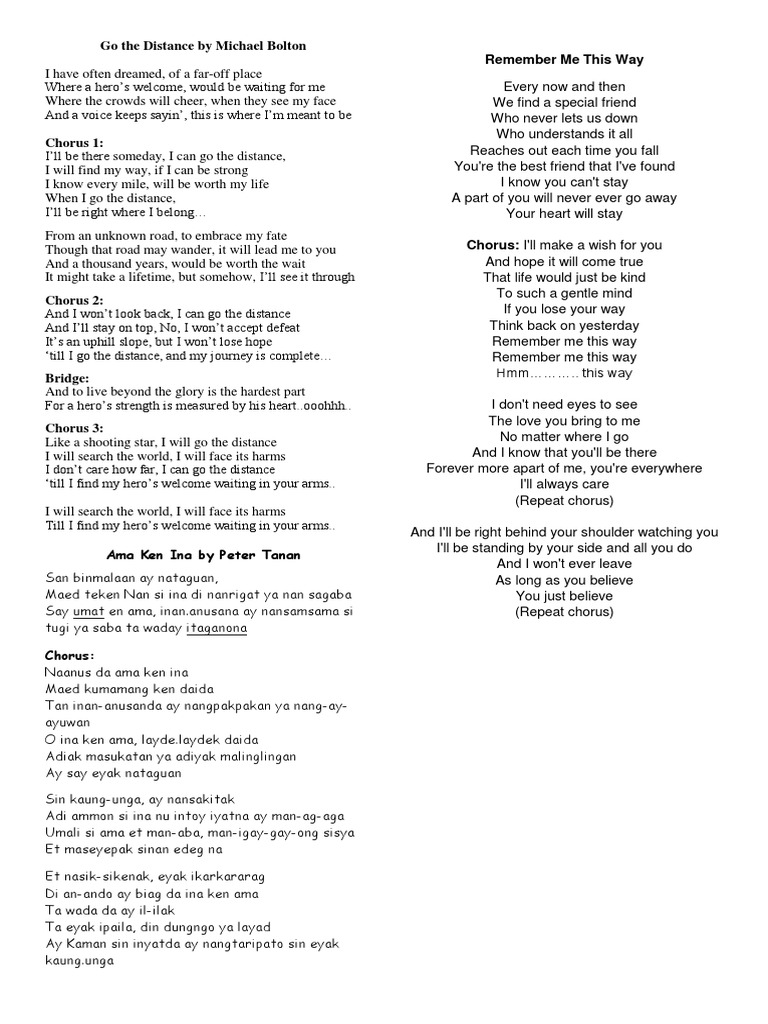Lyrics of Graduation Songs PDF