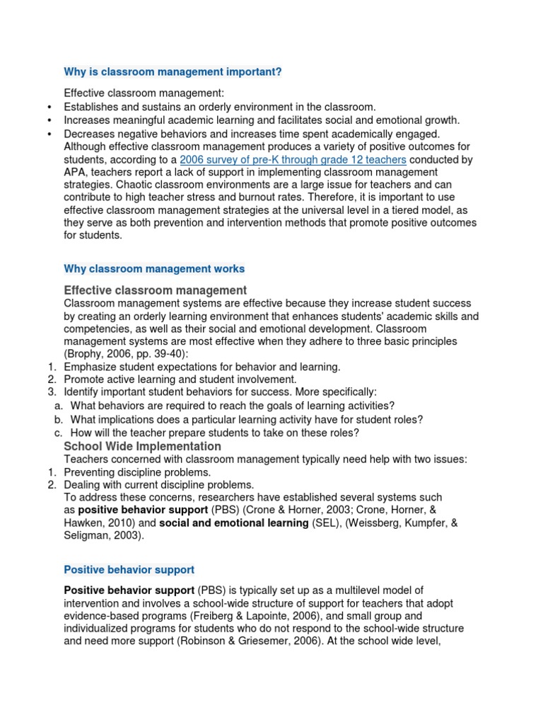 Why Is Classroom Management Important PDF Classroom Management