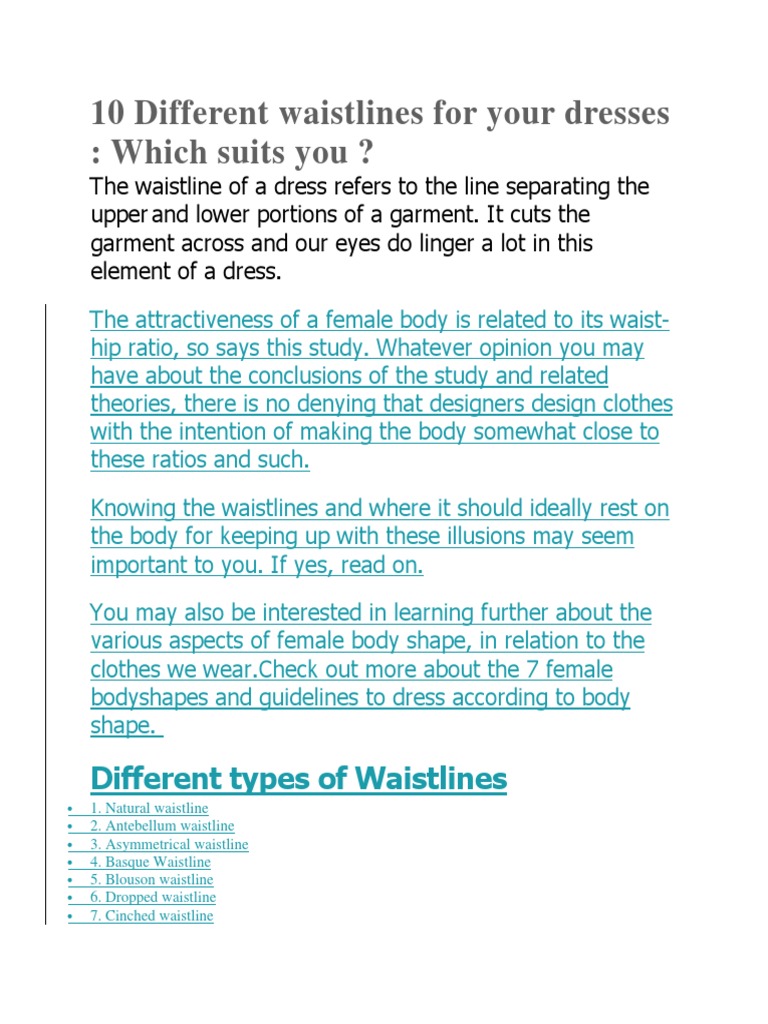 10 Different Waistlines For Your Dresses | PDF | Waist | Dress