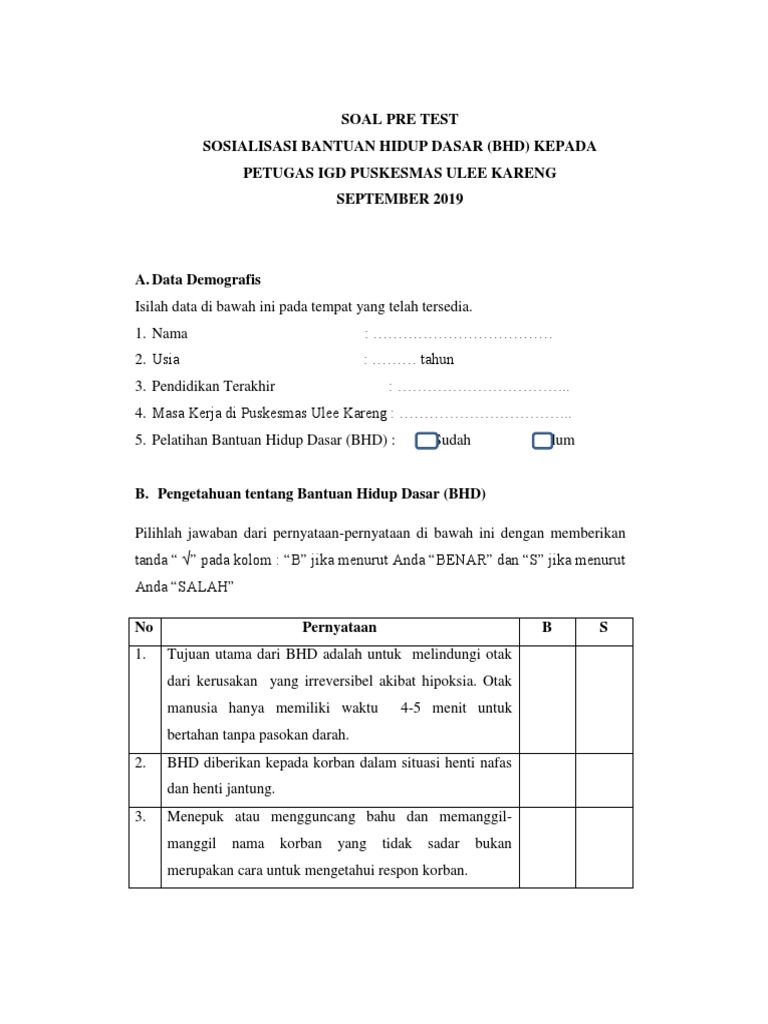 Soal Pre Test | PDF