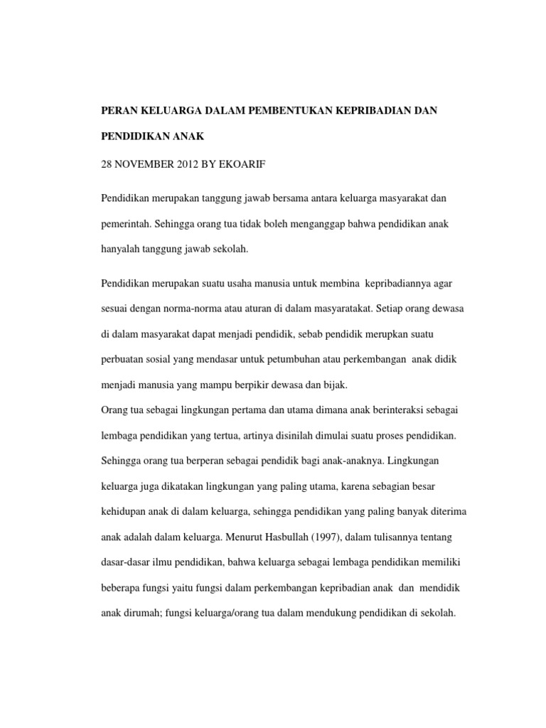 Peran Keluarga dalam Pendidikan Anak | PDF | Pengembangan Diri ...
