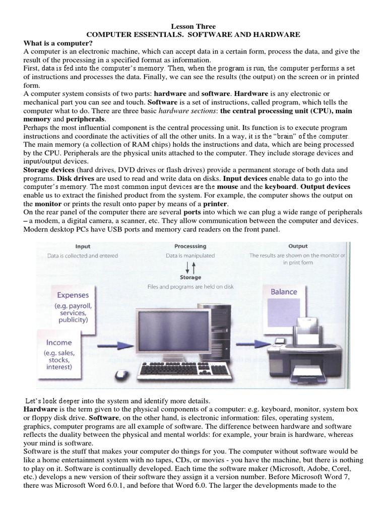 Lesson Three. Computer Essentials | PDF | Computer Hardware | Personal ...